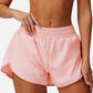 Active Women's High Waist Double Layered Running Shorts with Elastic Waistband and Curved Hem