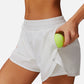 Active Women's High Waist Double Layered Running Shorts with Elastic Waistband and Curved Hem