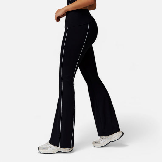 Active Women's High Waist Flared Leggings with Contrast Seam Detail and Stretch Fabric