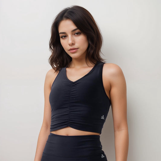 Active Women's Ruched Front Sports Tank with Stretchy Shoulder Straps