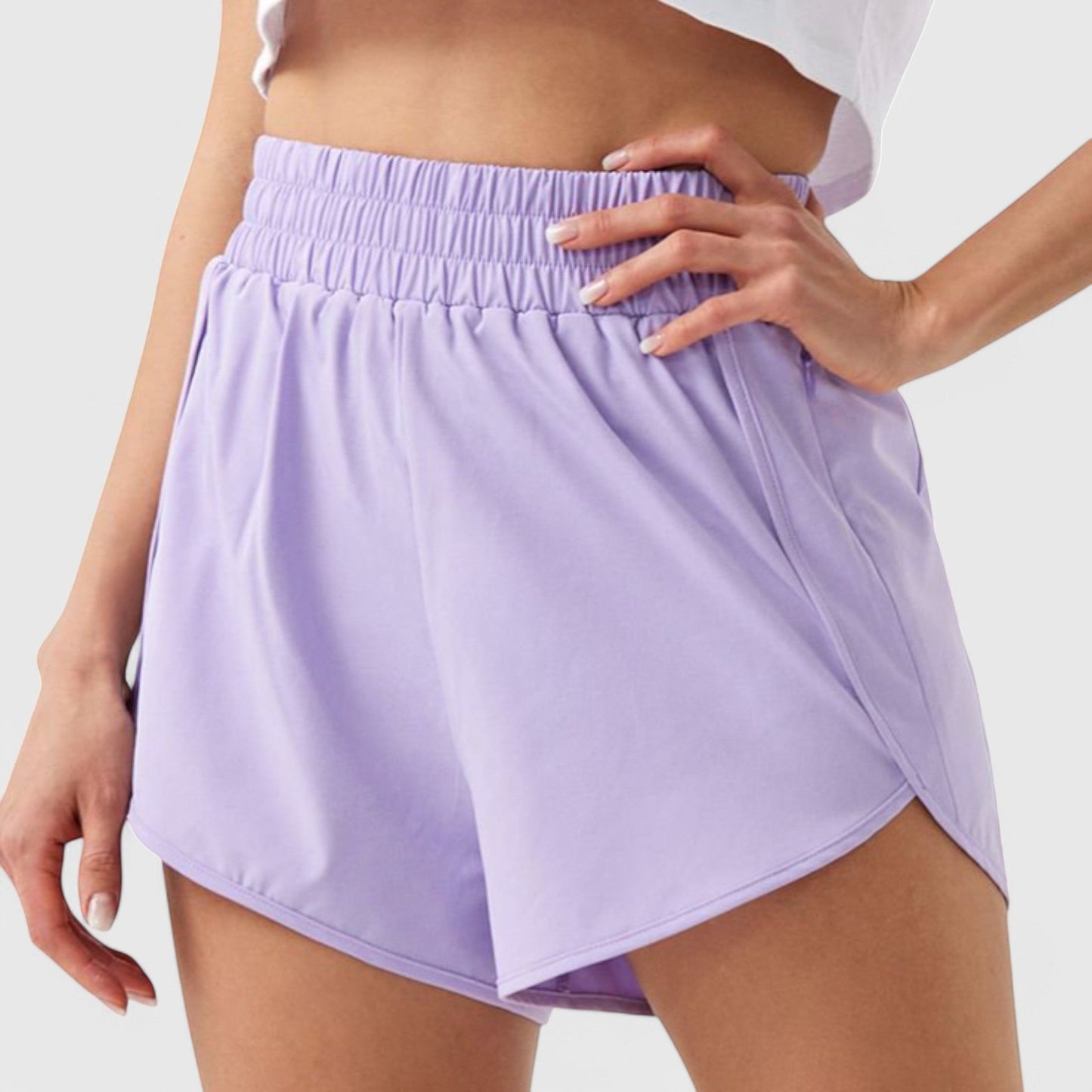 Active Women's High Waist Athletic Running Shorts with Curved Hem
