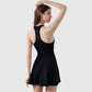 Women's High Neck Flowy Athletic Dress with Built-In Shorts