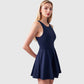 Women's High Neck Flowy Athletic Dress with Built-In Shorts