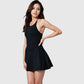 Active Women's Sleeveless Sports Dress with Flowy A-Line Skirt and Crisscross Open Back Straps