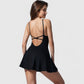 Active Women's Sleeveless Sports Dress with Flowy A-Line Skirt and Crisscross Open Back Straps