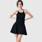 Active Women's Sleeveless Sports Dress with Flowy A-Line Skirt and Crisscross Open Back Straps