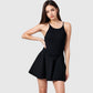 Active Women's Sleeveless Sports Dress with Flowy A-Line Skirt and Crisscross Open Back Straps