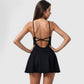 Active Women's Sleeveless Sports Dress with Flowy A-Line Skirt and Crisscross Open Back Straps