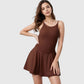 Active Women's Sleeveless Sports Dress with Flowy A-Line Skirt and Crisscross Open Back Straps