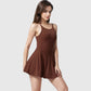 Active Women's Sleeveless Sports Dress with Flowy A-Line Skirt and Crisscross Open Back Straps