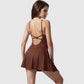 Active Women's Sleeveless Sports Dress with Flowy A-Line Skirt and Crisscross Open Back Straps