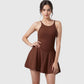 Active Women's Sleeveless Sports Dress with Flowy A-Line Skirt and Crisscross Open Back Straps