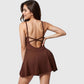 Active Women's Sleeveless Sports Dress with Flowy A-Line Skirt and Crisscross Open Back Straps