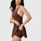 Active Women's Sleeveless Sports Dress with Flowy A-Line Skirt and Crisscross Open Back Straps