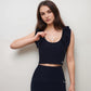 Active Women's Ribbed Scoop Neck Crop Top with Flutter Shoulder Details and Seamless Fitted Design