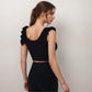 Active Women's Ribbed Scoop Neck Crop Top with Flutter Shoulder Details and Seamless Fitted Design