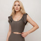 Active Women's Ribbed Scoop Neck Crop Top with Flutter Shoulder Details and Seamless Fitted Design