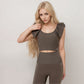Active Women's Ribbed Scoop Neck Crop Top with Flutter Shoulder Details and Seamless Fitted Design
