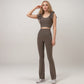 Active Women's Ribbed Scoop Neck Crop Top with Flutter Shoulder Details and Seamless Fitted Design