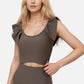 Active Women's Ribbed Scoop Neck Crop Top with Flutter Shoulder Details and Seamless Fitted Design