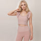 Active Women's Ribbed Scoop Neck Crop Top with Flutter Shoulder Details and Seamless Fitted Design
