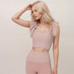 Active Women's Ribbed Scoop Neck Crop Top with Flutter Shoulder Details and Seamless Fitted Design