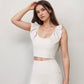 Active Women's Ribbed Scoop Neck Crop Top with Flutter Shoulder Details and Seamless Fitted Design