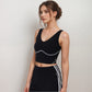 Active Women's Seamless V-Neck Crop Top with Contour Stitching and Contrast Piping Detail