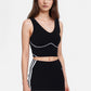 Active Women's Seamless V-Neck Crop Top with Contour Stitching and Contrast Piping Detail