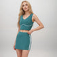 Active Women's Seamless V-Neck Crop Top with Contour Stitching and Contrast Piping Detail