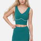 Active Women's Seamless V-Neck Crop Top with Contour Stitching and Contrast Piping Detail