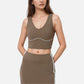 Active Women's Seamless V-Neck Crop Top with Contour Stitching and Contrast Piping Detail