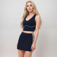 Active Women's Seamless V-Neck Crop Top with Contour Stitching and Contrast Piping Detail