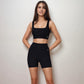 Active Women's Ribbed Seamless Scoop Neck Crop Top with Wide Straps and Subtle Contour Stitching