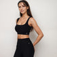 Active Women's Ribbed Seamless Scoop Neck Crop Top with Wide Straps and Subtle Contour Stitching