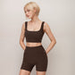 Active Women's Ribbed Seamless Scoop Neck Crop Top with Wide Straps and Subtle Contour Stitching