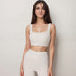 Active Women's Ribbed Seamless Scoop Neck Crop Top with Wide Straps and Subtle Contour Stitching