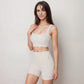 Active Women's Ribbed Seamless Scoop Neck Crop Top with Wide Straps and Subtle Contour Stitching