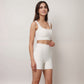 Active Women's Ribbed Seamless Scoop Neck Crop Top with Wide Straps and Subtle Contour Stitching