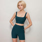 Active Women's Ribbed Seamless Scoop Neck Crop Top with Wide Straps and Subtle Contour Stitching