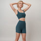 Active Women's Ribbed Seamless Scoop Neck Crop Top with Wide Straps and Subtle Contour Stitching