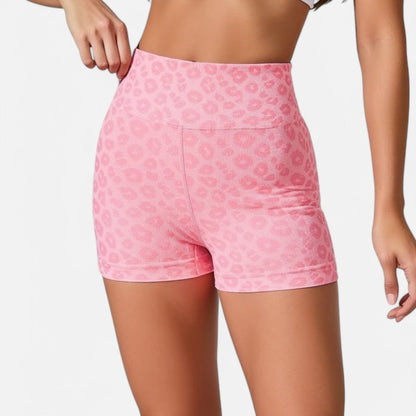 Active Women's Seamless Leopard Print Biker Shorts with High Waist and Scrunch Detail
