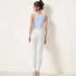 Zip-Up Cropped Athletic Tank Top with Built-In Bra and Contoured Seam Design