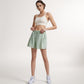 High Waist Active Shorts with Drawstring Waistband Pleated Side Pockets and Relaxed Fit
