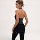 Women's Halter Neck Cropped Tank Top with Built-In Bra and Stretch Fabric for Workout or Casual Wear