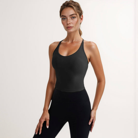 Women's V-Neck Cropped Tank Top with Spaghetti Straps and Built-In Bra for Yoga and Everyday Comfort