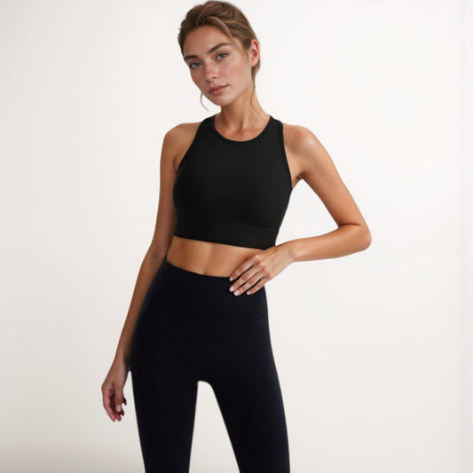 Women's Sports Bra with Double Strap Detail and Wide Hem Band for Medium Support