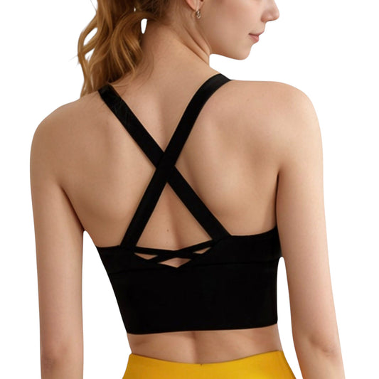 Women's Crisscross Back Sports Bra with Wide Elastic Band and Supportive Straps for Activewear