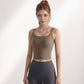 Women's Longline Sports Bra with Double Spaghetti Straps and Layered Scoop Neck for Low Impact Workouts