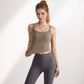 Women's Longline Sports Bra with Double Spaghetti Straps and Layered Scoop Neck for Low Impact Workouts